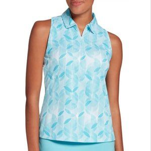 NWT. Slazenger Woman's Golf Polo Size XXL, Sleeveless Refresh Blue Leaf White
